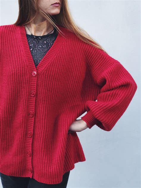 Cárdigan ligero Suéter Mohair Rojo Mujeres Mohair Cardigan Etsy España