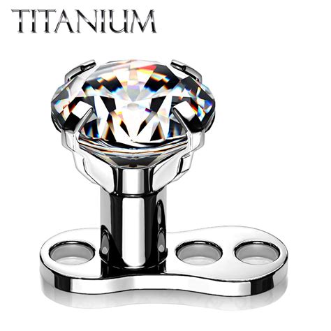 Dermal Anchor 16g Flat Round Top Clear Cz Gem Internally Threaded Implant Grade Titanium