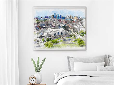 Kansas City Missouri Union Station Skyline Printable Watercolor