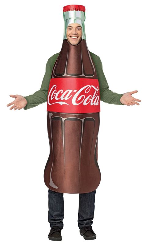 A Man In A Giant Coca Cola Bottle Costume Standing With His Hands Out