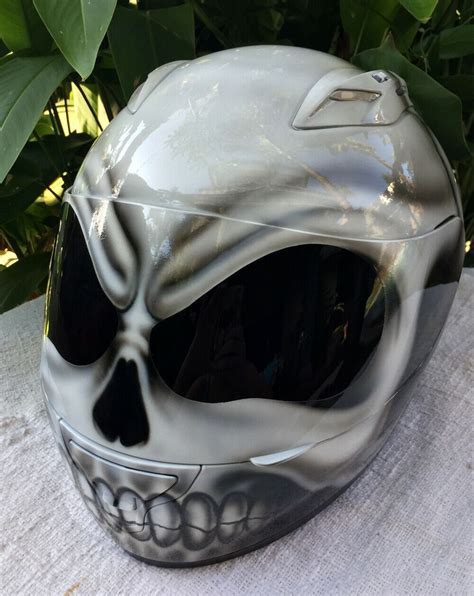 New Custom Airbrush Helmet Skull White Style Dot And Ece Etsy In 2020