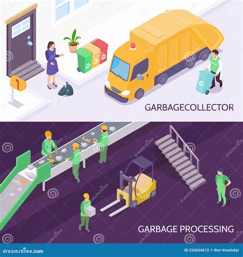 Garbage Recycling Isometric Banners Stock Vector Illustration Of