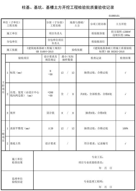 001 柱基、基坑、基槽土方开挖工程检验批质量验收记录word文档免费下载亿佰文档网