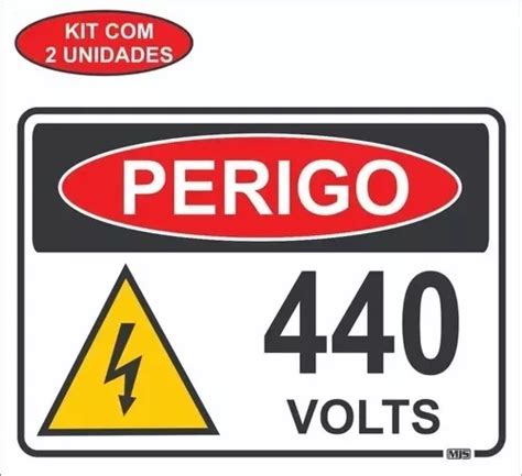 Kit 2 Placas Sinalização Perigo Risco Choque Elétrico 440v