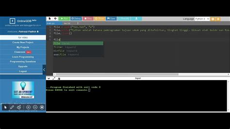 File Handling Belajar Coding Menggunakan Python Di Online Gdb Youtube