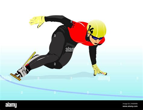 Short Track Speed Skating 3d Vector Color Illustration Stock Vector