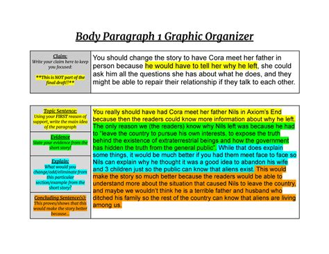 Chieffo Example Body Paragraph 1 - Body Paragraph 1 Graphic Organizer ...