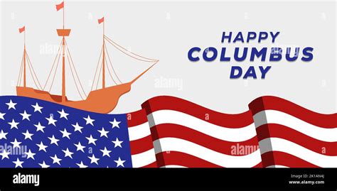 Flat Design Happy Columbus Day Horizontal Banner Illustration Stock