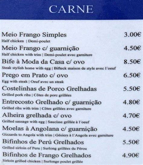 Carta Del Restaurante Churrasqueira Petisqueira Do Freixo Oporto Rua