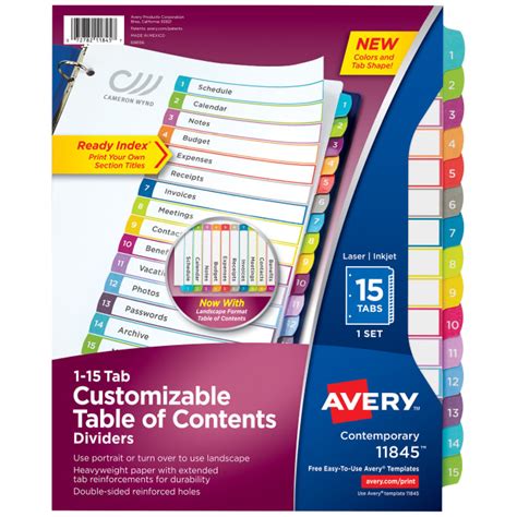 Avery® Ready Index® 15 Tab Binder Dividers Multicolor Tabs 1 Set