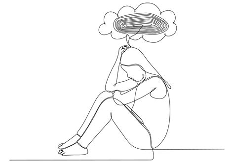 Continuous Line Drawing Of Young Woman Feeling Sad Tired And Worried