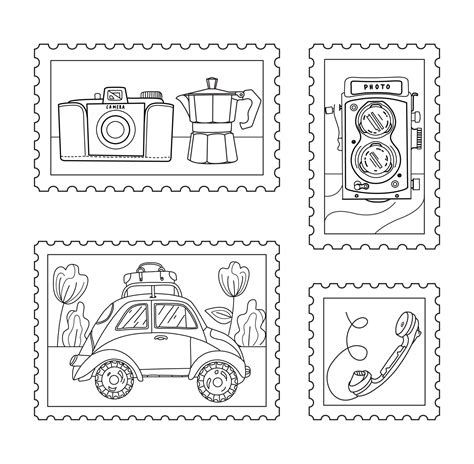 Nostalgia Coloring Page Hand Drawn Vintage Objects Collection Retro