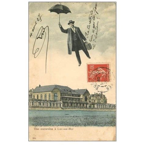 Carte Postale Ancienne 14 LUC SUR MER Une Excursion 1907 Homme En