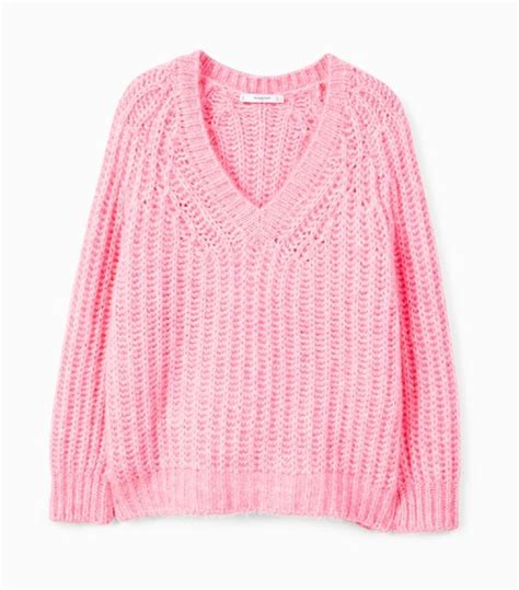 Preppy Sweater Pink Knit Sweater Vneck Sweater Long Sleeve Sweater Cable Knit Sweater