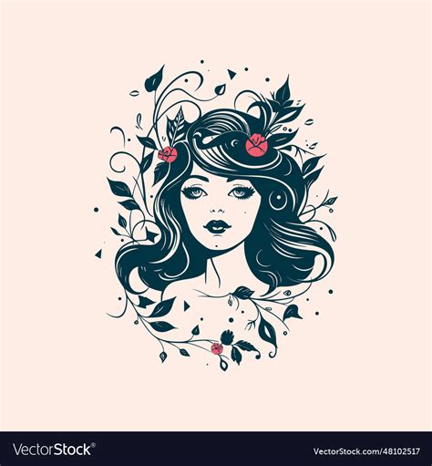 Woman headshot with curly hair and floral Vector Image