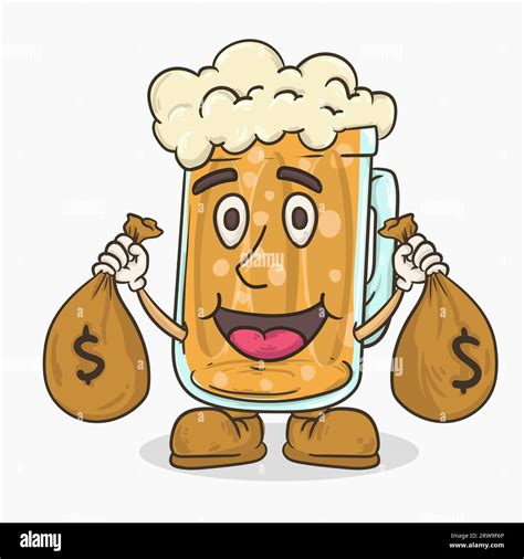 Richman Beer Glass With Face Mascot Holding Money Bag Vector