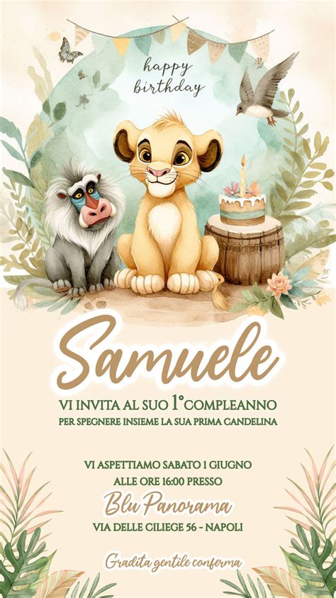 Simba Invito Digitale Compleanno Perle Di Carta In Lion King