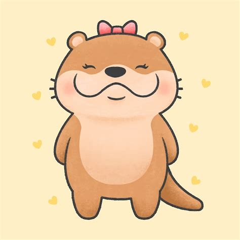 Estilo De Dibujado A Mano De Dibujos Animados Lindo Nutria Vector Premium