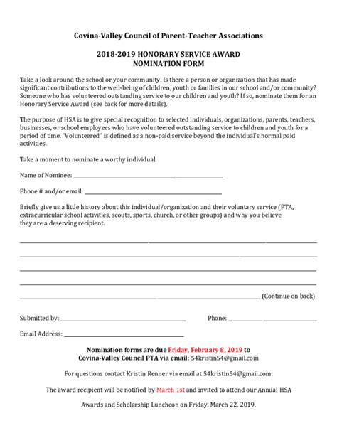 Fillable Online 2019 2020 Honorary Service Award Nomination Form Fax