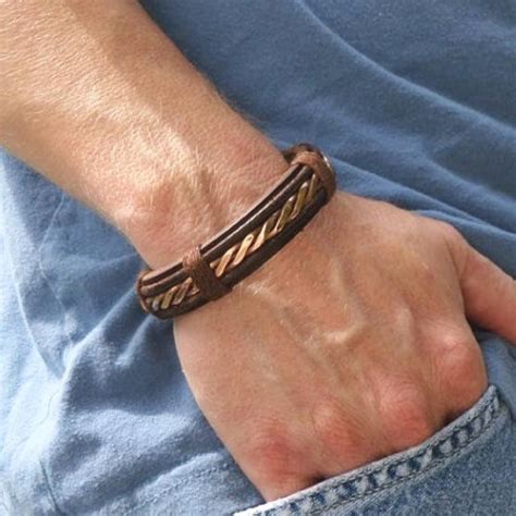 Mens Leather And Copper Bracelet Leather Bracelet Copper Bracelet 7th Anniversary