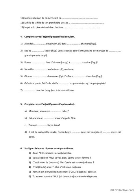 Famille Et Adjectifs Possessifs Fran Ais Fle Fiches Pedagogiques Pdf