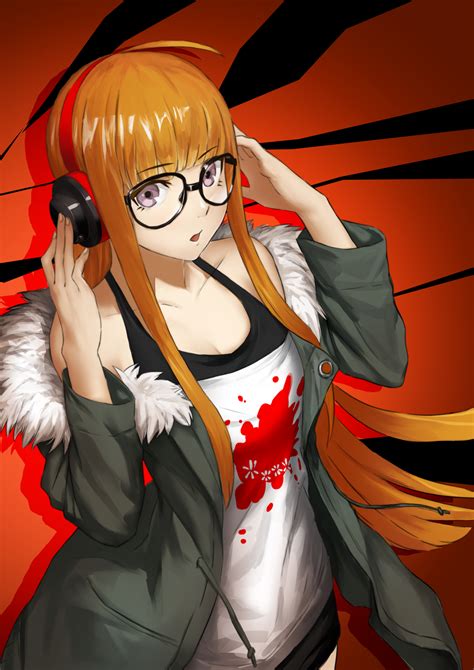 Safebooru 1girl Ahoge Breasts Cleavage Coat Fur Trim Glasses Hands On