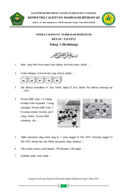 Calistung Mi Kelas 1 Tahap 1 Ok Pdf