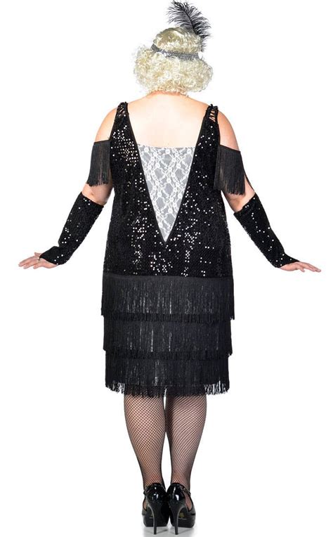 Plus Size Gatsby Girl Costume Womens 1920s Black Flapper Dress