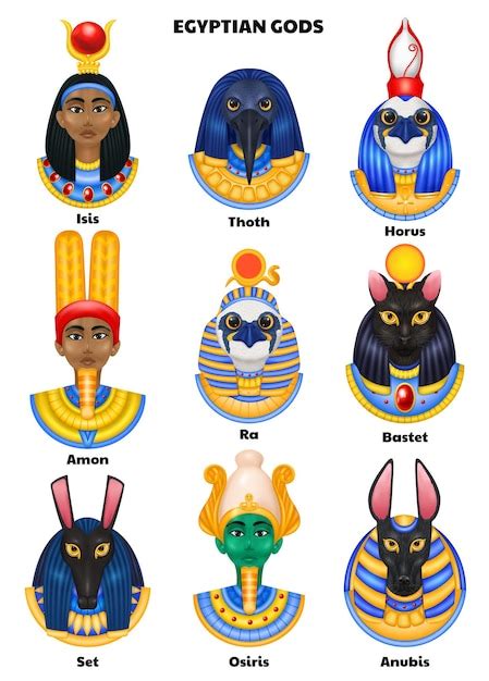 Dioses Egipcios Con Avatares Aislados De Anubis Osiris Isis Amon Ra Y