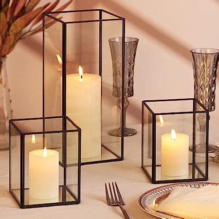 Amazon Hewory Glass Hurricane Candle Holder Set Of Black Large