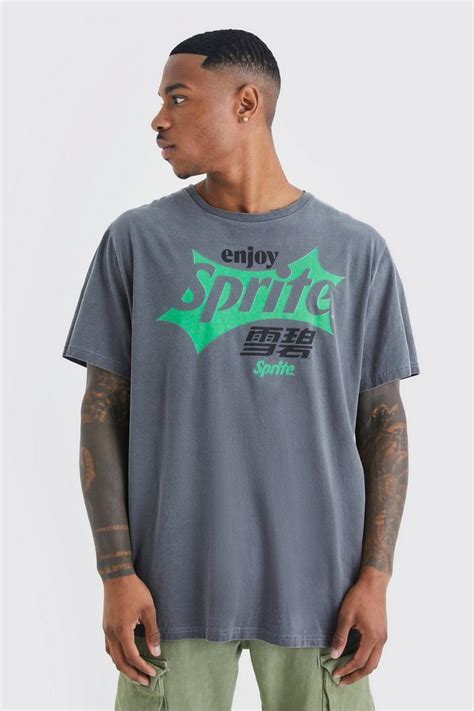 Mens Oversized Sprite Overdye License T Shirt Boohoo Uk