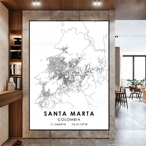 Siyah Ve Beyaz Ehir Haritas Santa Marta Harita Poster Hd Bask Duvar