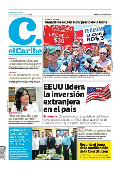 Portada Periódico El Caribe Jueves 25 De Julio 2019 Dominicana Do