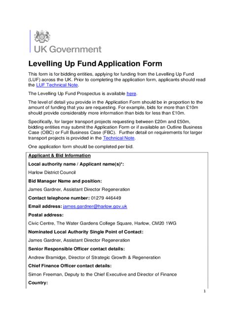 Fillable Online Uk Government Levelling Up Fund Application Form Fax