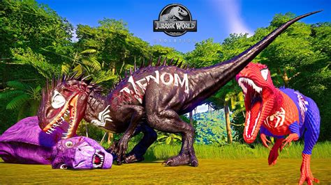 Venom Indominus Rex Vs Chomper Vs Spiderman Carcharodontosaurus