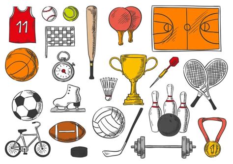 Bolas de deporte elementos bosquejo iconos aislados vector gráfico