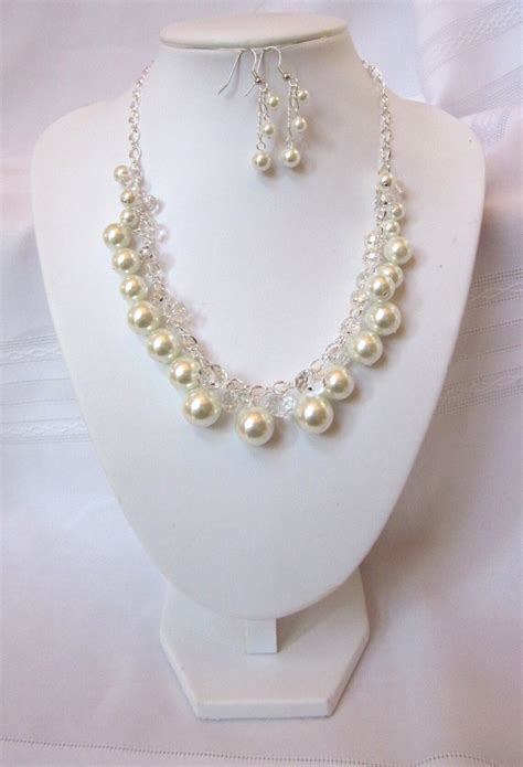 Pearl And Crystal Cluster Necklace Wonderful White Pearl And Crystal