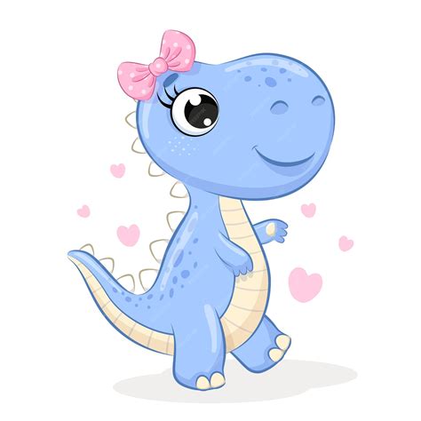 Premium Vector Cute Girl Dinosaur With Bow Cartoon Illustration