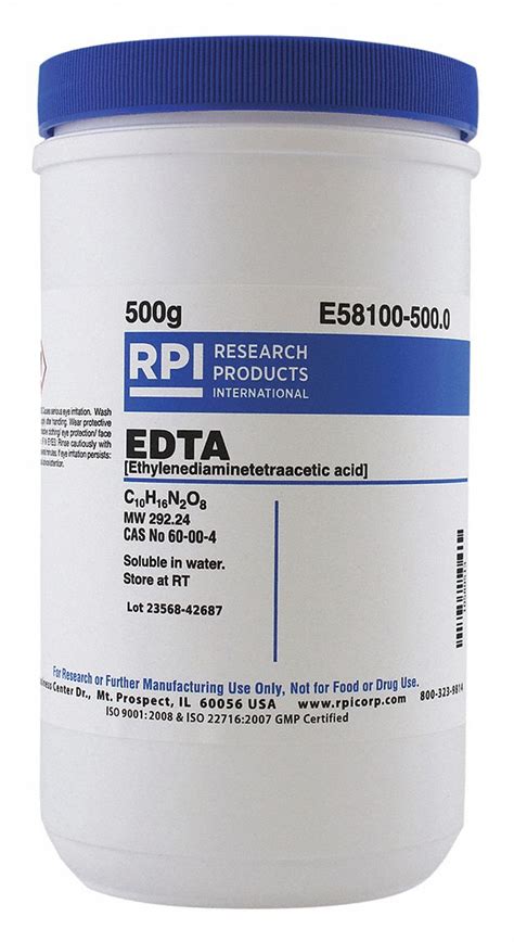 RPI EDTA Ethylenediaminetetraacetic Acid 500 G Container Size