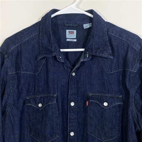 Levis Barstow Blue Denim Western Snap Button Shirt M Gem