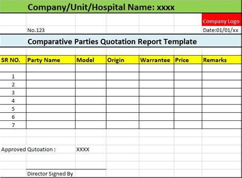 Comparative Quotation Report Template Free Report Templates Report