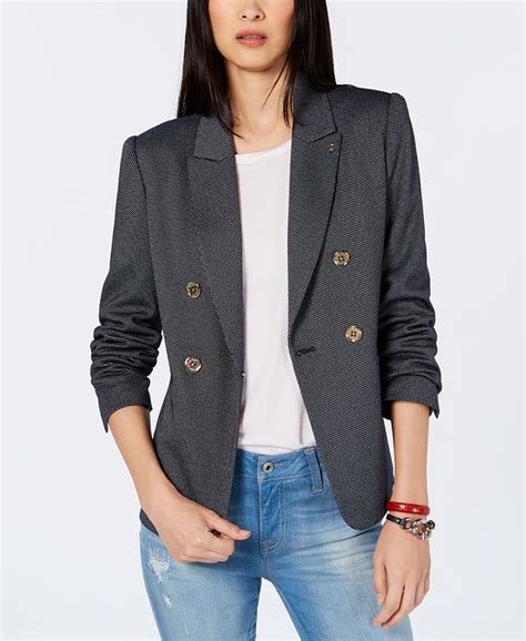 Tommy Hilfiger Striped Double Breasted Blazer Macys