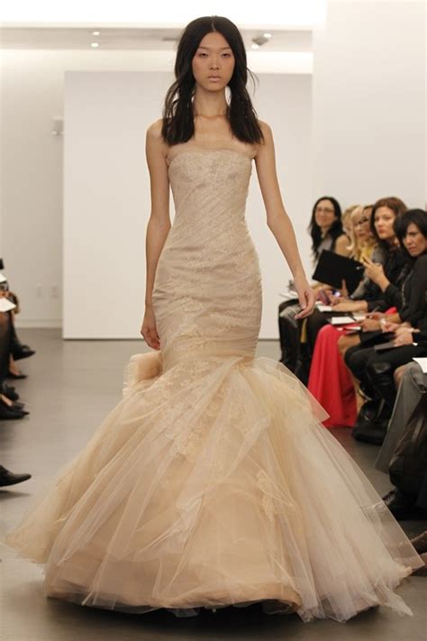 Blush Pink Mermaid Vera Wang Wedding Dress And Silk Taupe Column