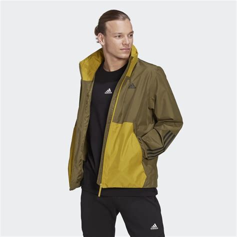 Adidas Bsc Stripes Rain Rdy Jacket Green Adidas Uk