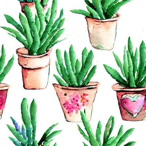 Hand Painted Watercolor Succulent Pattern Digital Graphic · Creative Fabrica