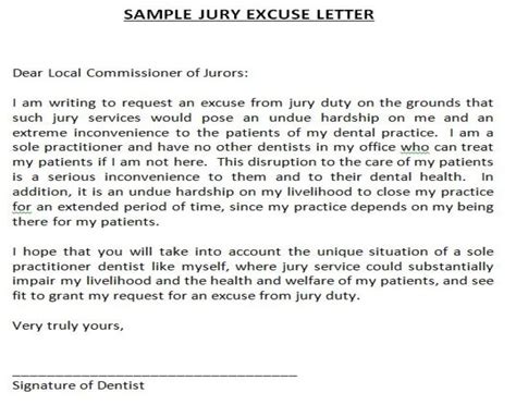 Jury Duty Excuse Letter From Employer Sample