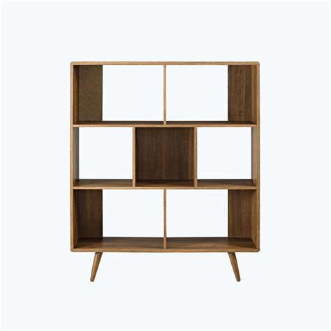 Offset Wood Bookcase, Walnut - Mid-Century Modern Decor - MidMod