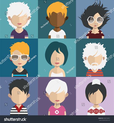 Set People Icons Flat Style Faces Stock Vector Royalty Free 340723031