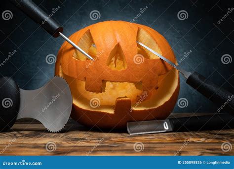 Halloween Pumpkin Carving Tools for Jack-o -lantern Face Cut Out. Stock ...