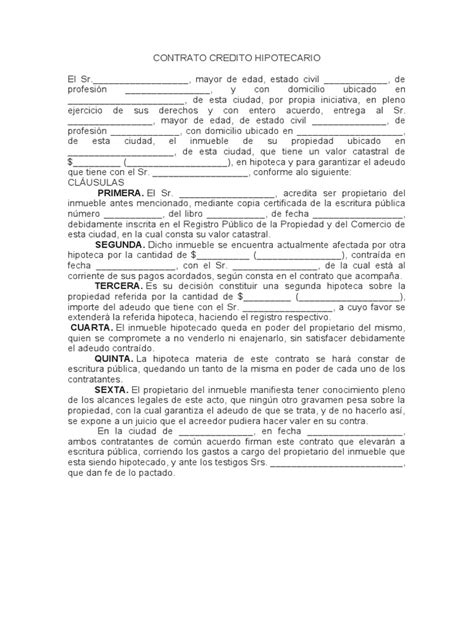 Contrato Credito Hipotecario Pdf Préstamo Hipotecario Derecho